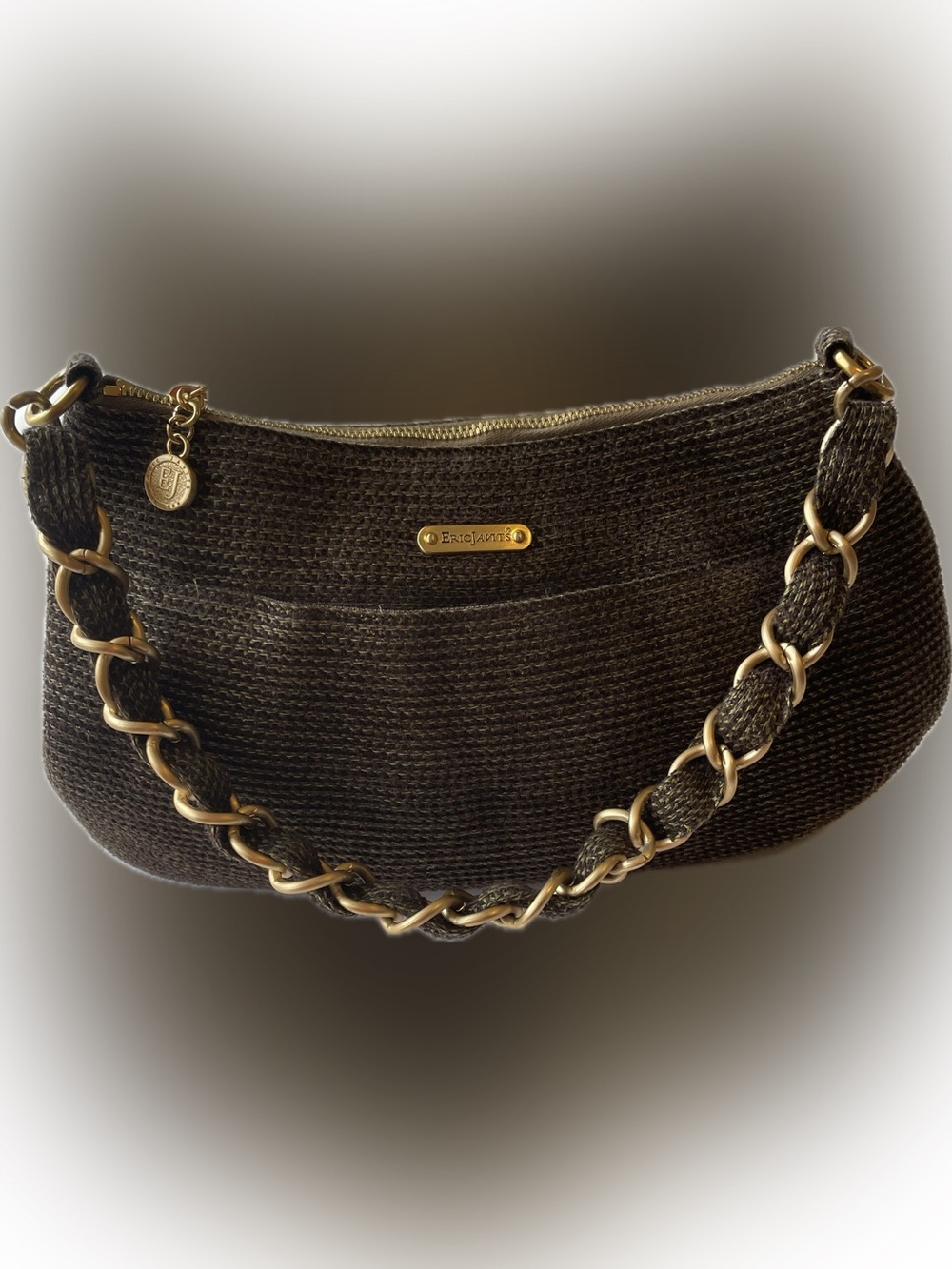 Eric Javits Olive Woven Shenia Shoulder Bag with Gold Chain
